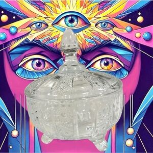 Vintage 1964 Delisoga 3-Footed Diamond Cut Starburst Pattern Candy Dish